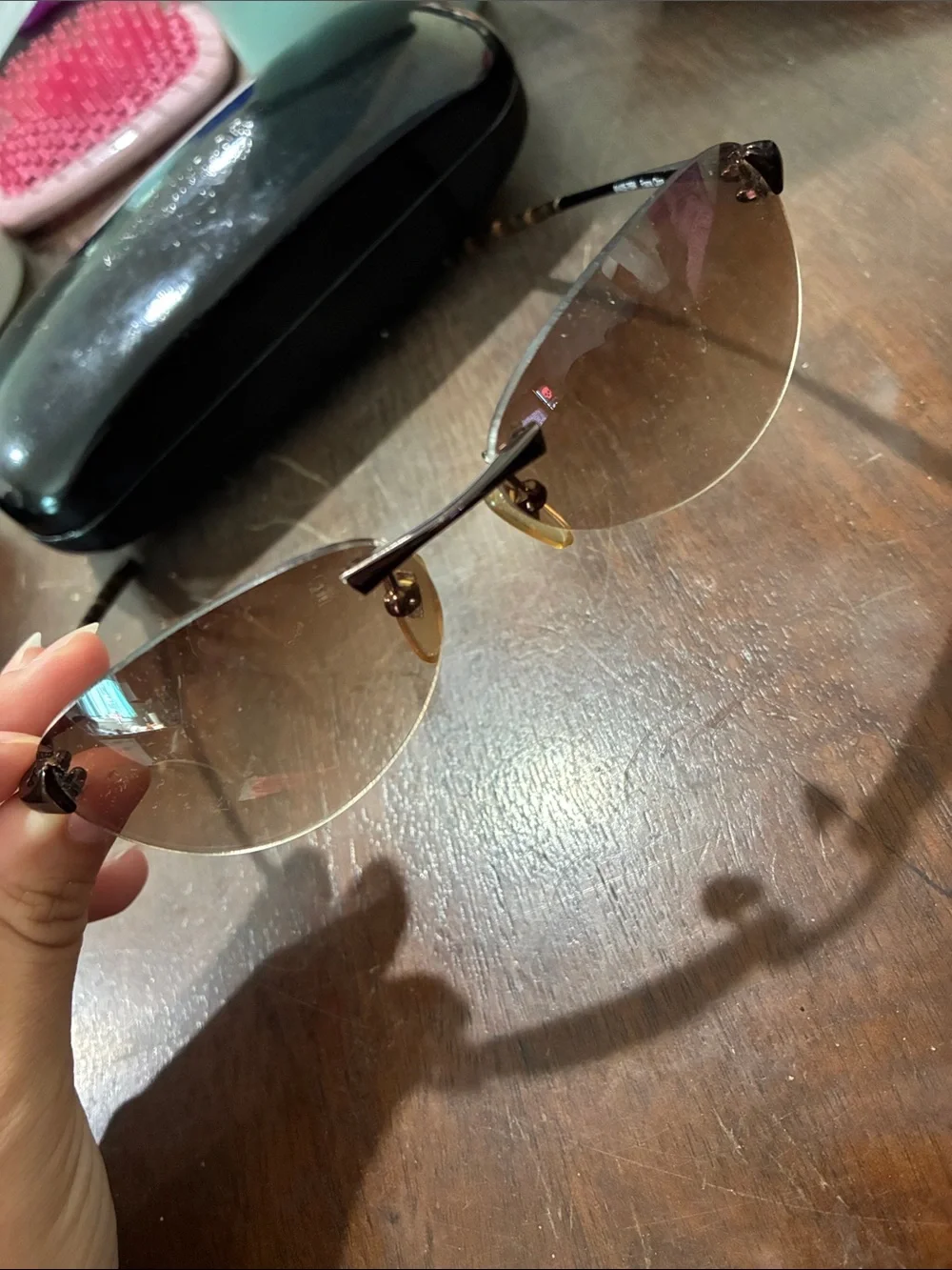 ANN TAYLOR Rimless Brown Gradient Sunglasses with Case